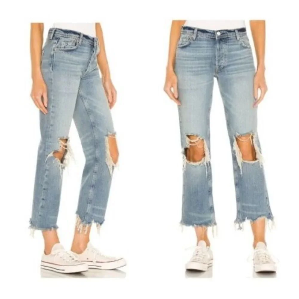 Free People NEW Maggie Mid Rise Straight Leg Jean in Aged to Perfection